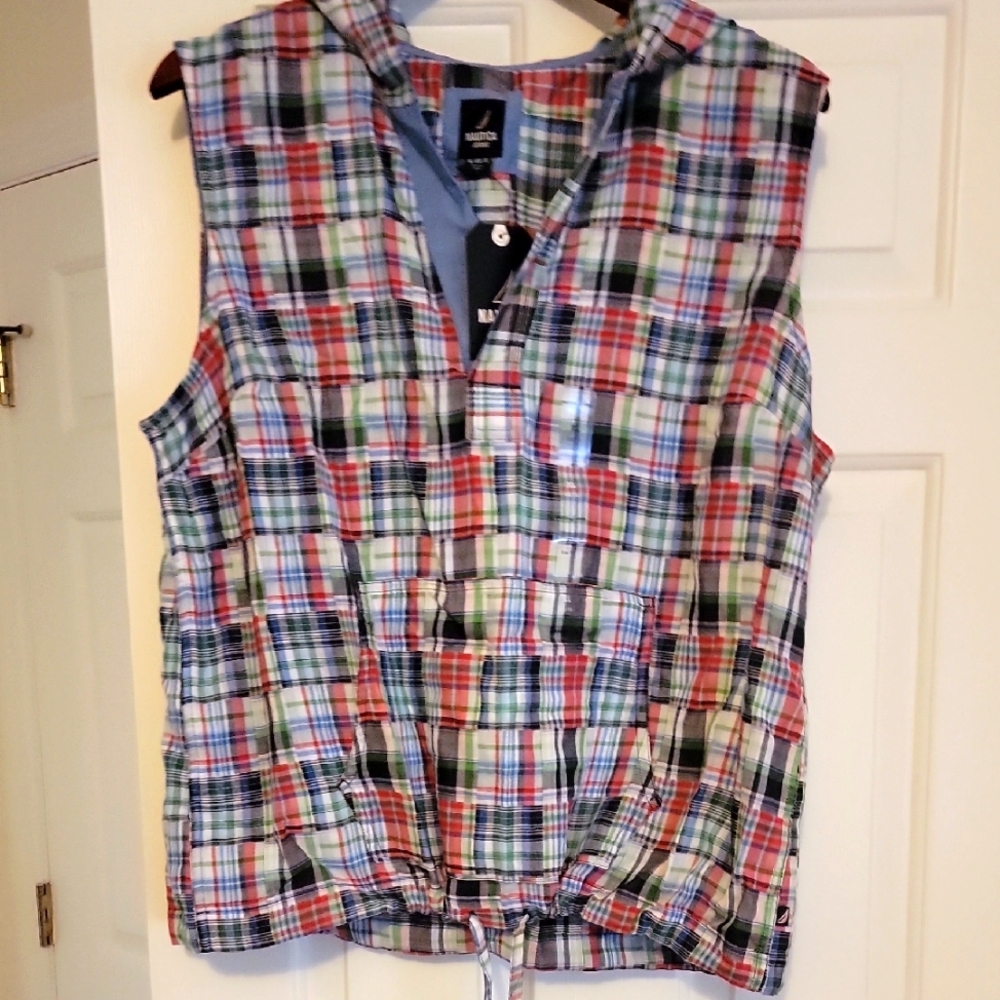 Sleeveless Plaid Hooded Tank Top - Multicolor